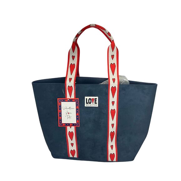 Brighton Love Valentine Tote Bag Navy Blue with Red Hearts - Canvas Shoulder Bag - Picture 2 of 6